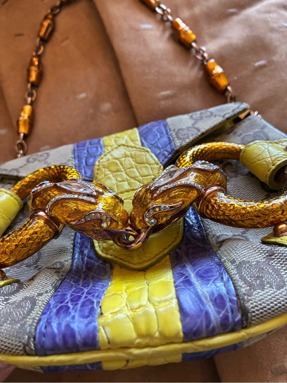 Gucci GG Crocodile 2004 Tom Ford bamboo oro coccodrillo jewel snakehead horsebit - Picture 5 of 10